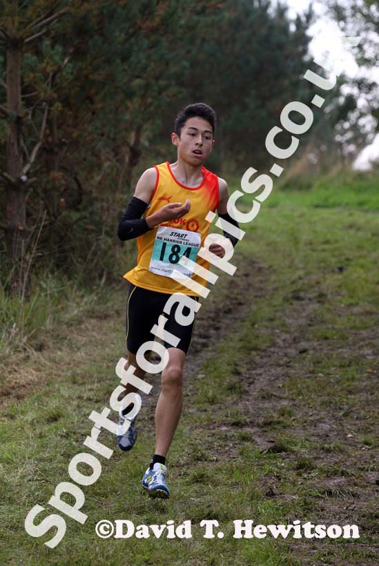 Markhim Lonsdale (Crook) on his way to winning the under-15 boys,Sherman Cup, Hedley Farm, Tanfield,  County Durham.